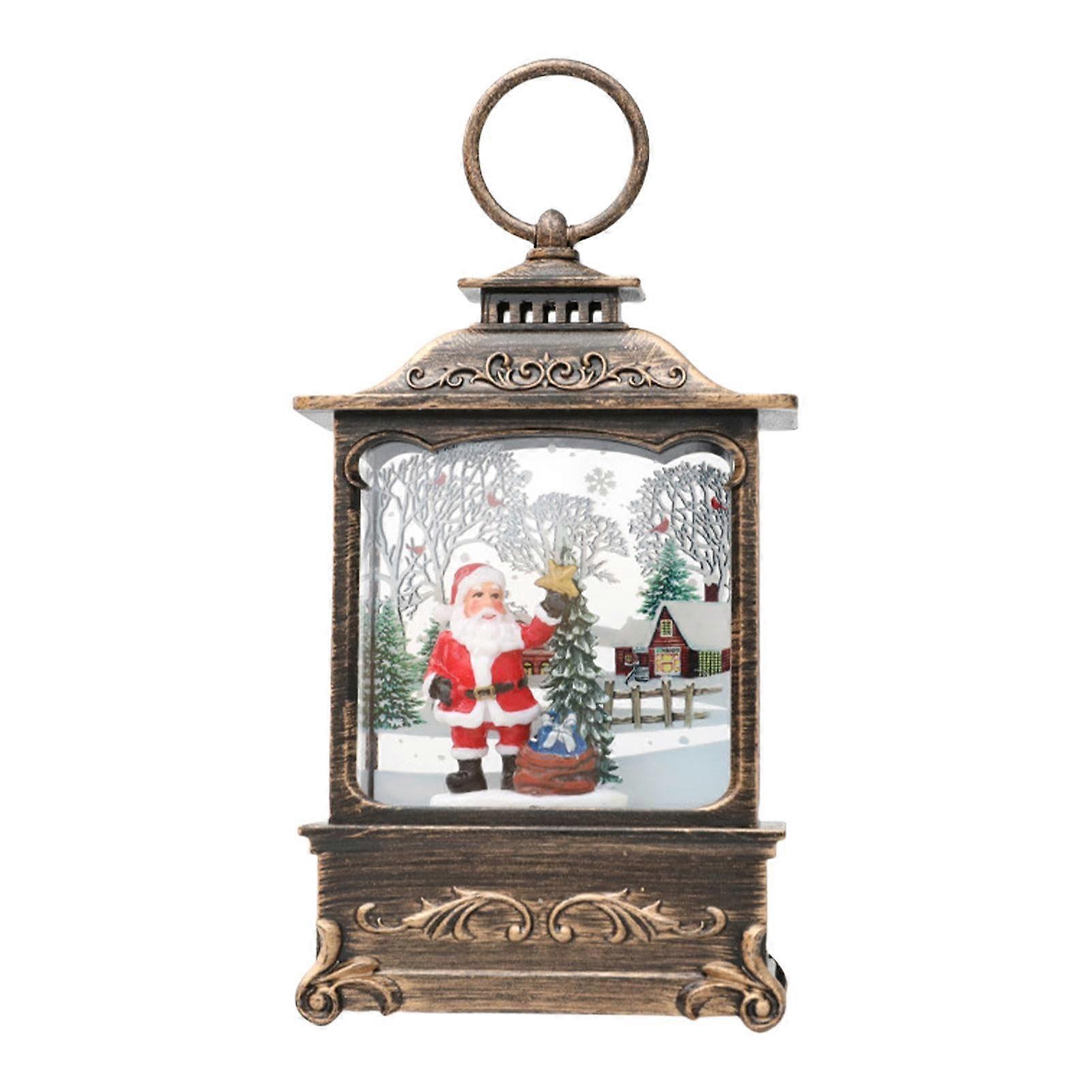 Christmas Snow Globe Lantern - LED Lighted Rotating Christmas Scene, Swirling Snow Globe Ornament for Home Decor