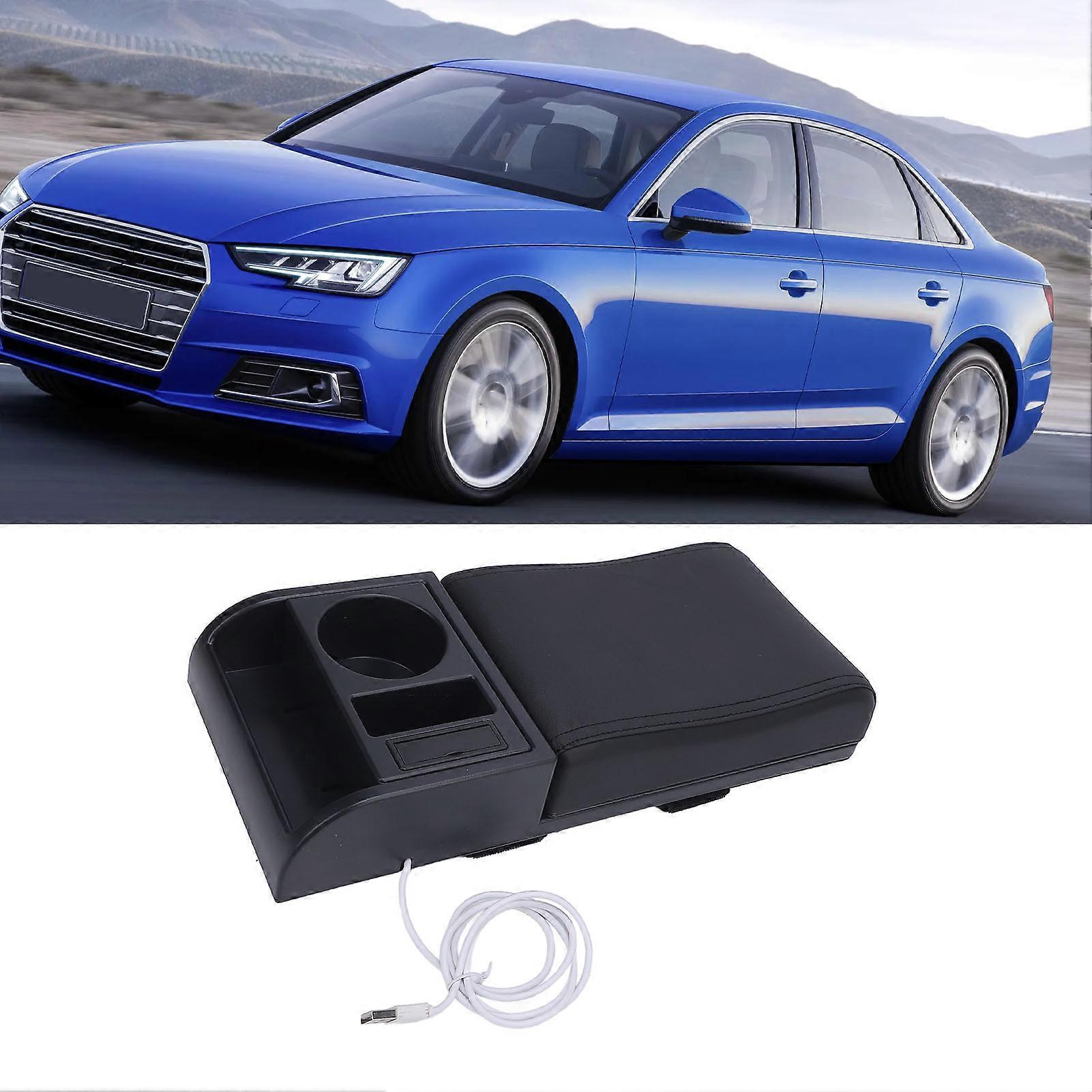 Adjustable Center Console Armrest Box Cover with USB & Cup Holder