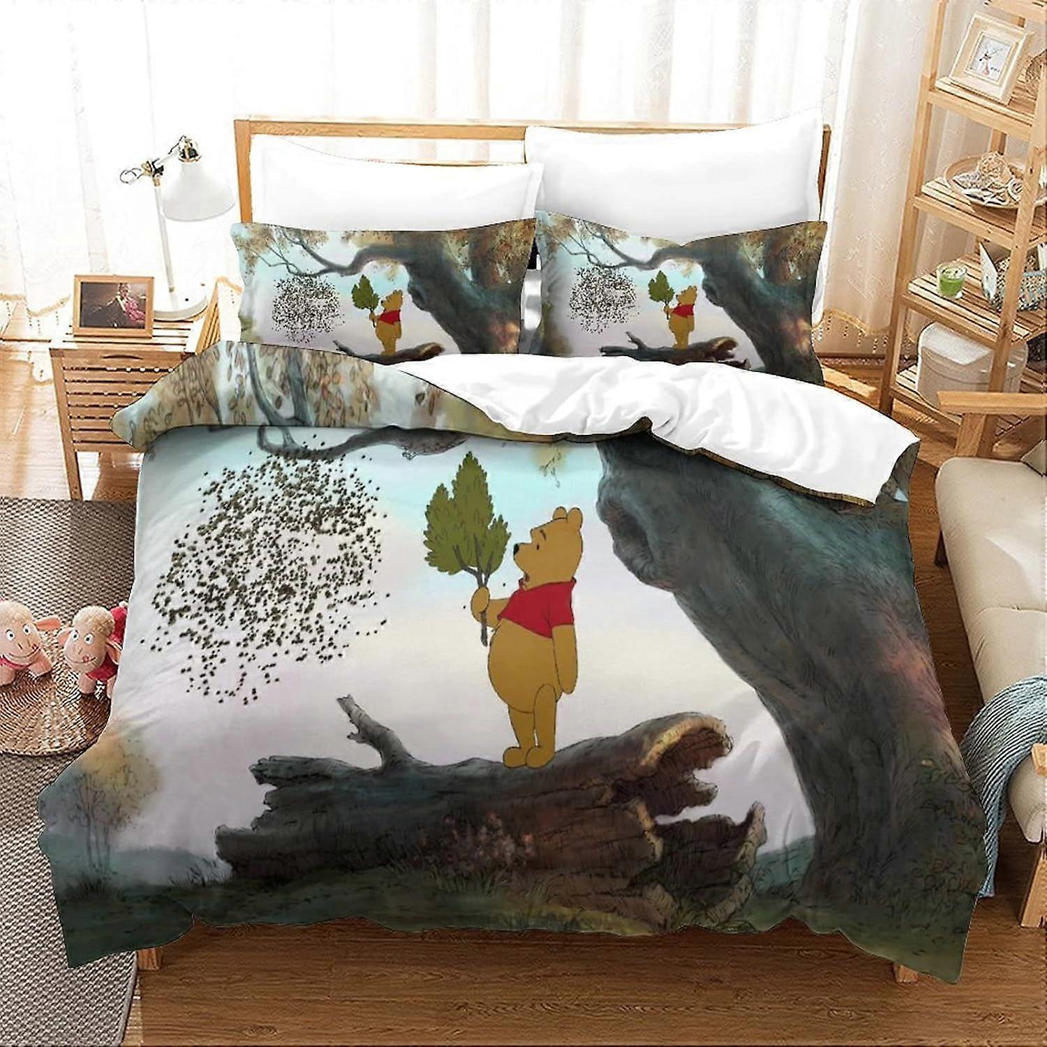 Double Duvet Cover Set Winnie The Pooh Printed Duvet Covers Double Size Bedding Sets Extra Soft Microfiber Hypoallergenic 140x200cm