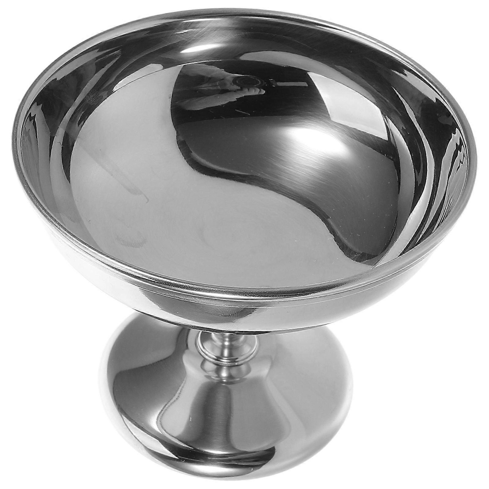 Silver Stainless Steel Dessert Bowl for Serving Yogurt with Construction