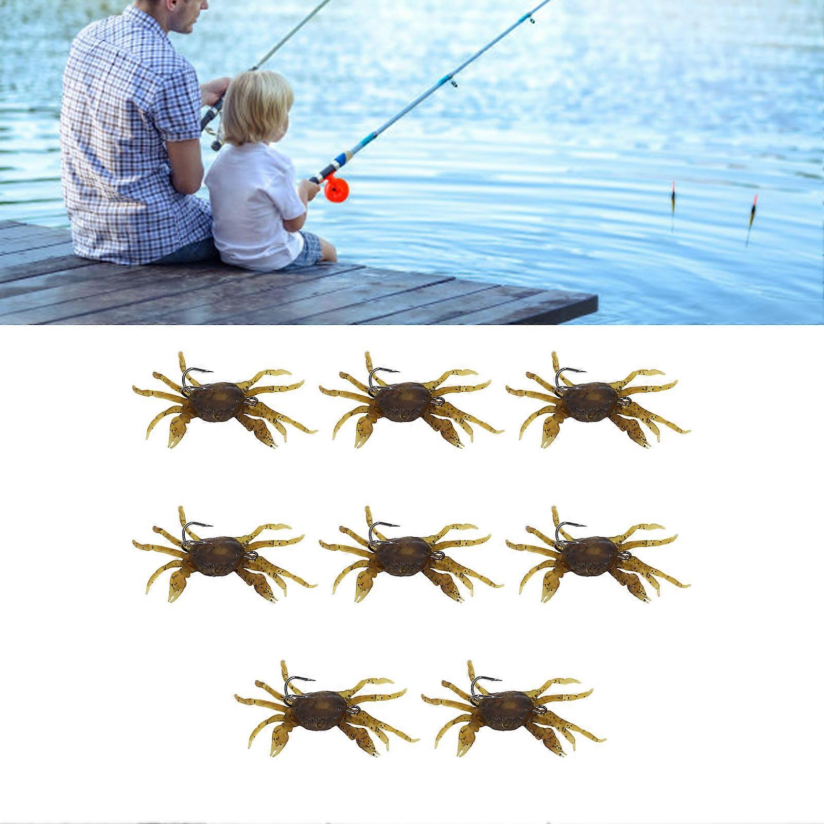 8Pcs Artificial Crab Bait 13cm 33.5g Simulation Crab Soft Lure Fishing Bait with Hooks for Freshwater Saltwater Yellowish Brown 