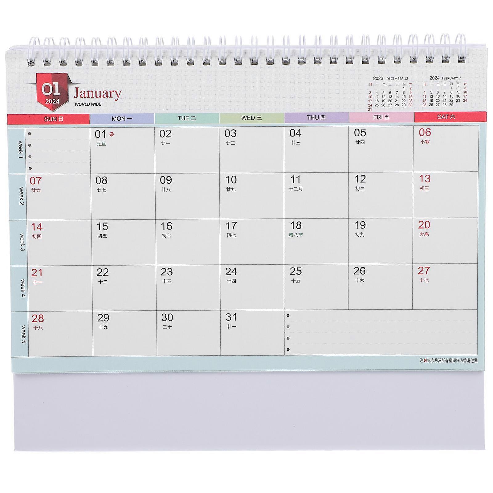 Desk Calendar 2024 Red Paper Self-Discipline Punching Calendar