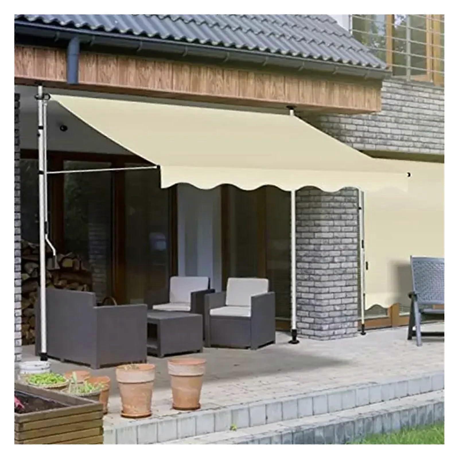 Retractable Awning Folding Telescopic Canopy Vertical Beige 2X1.2M Hand Operated Sunscreen Rainproof Shelter