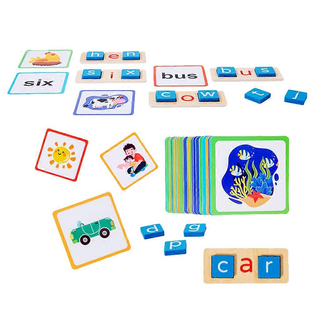 Kids Letter Block Toy for Spelling Games 2Sets Wooden Matching Cards
