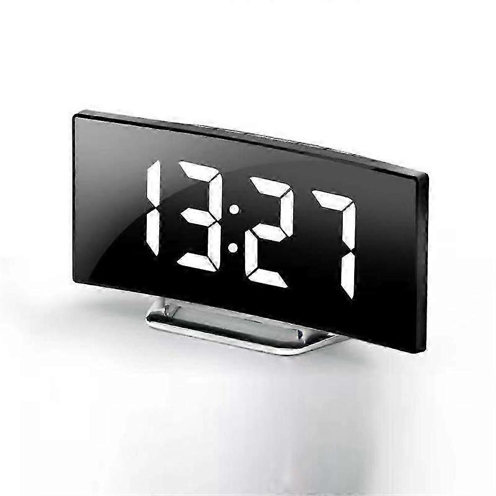 LED Digital Alarm Clock with Mirror Display - Mains/USB Powered with Temperature for UK Bedrooms