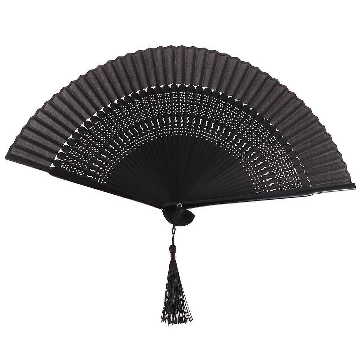 Folding Fans for Dance Performance 2Pcs Vintage Black Hollow Handheld Fan