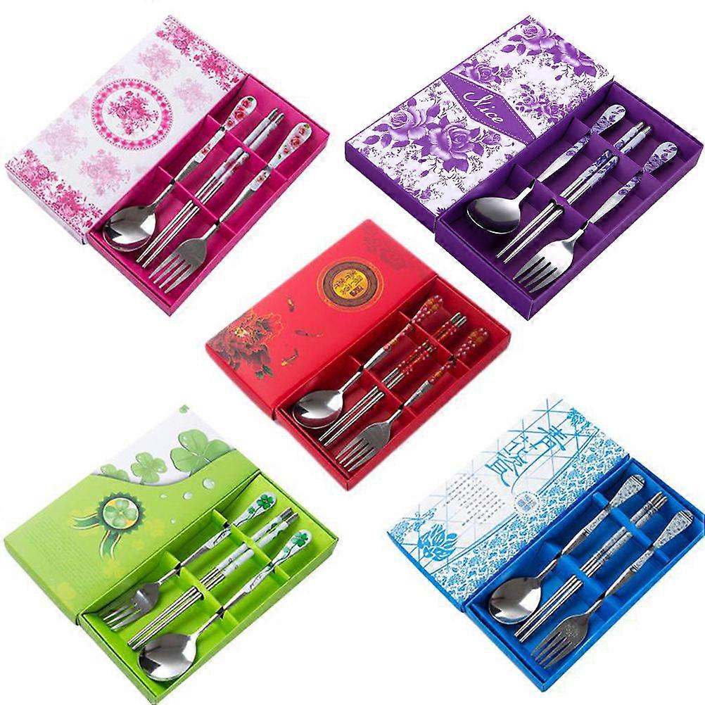 Compact Cutlery Set Stainless Steel Fork Spoon Chopsticks Easy Clean Users 3Pcs Purple