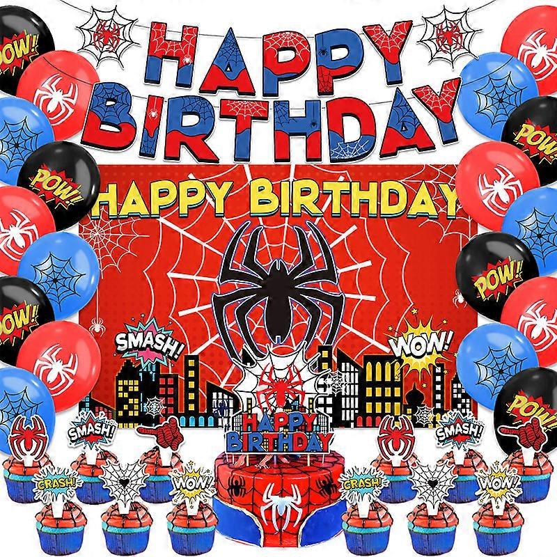 Spider-Man Theme Party Decorations Set Birthday Banner Background Cake Topper Latex Balloons 4pc/5pc Options