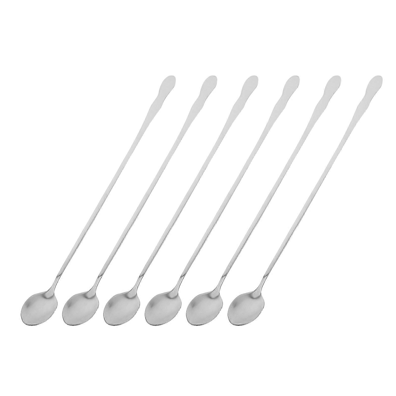 Long Handle Mixing Spoon 6Pcs Silver Stainless -Proof Stirring for Home Use