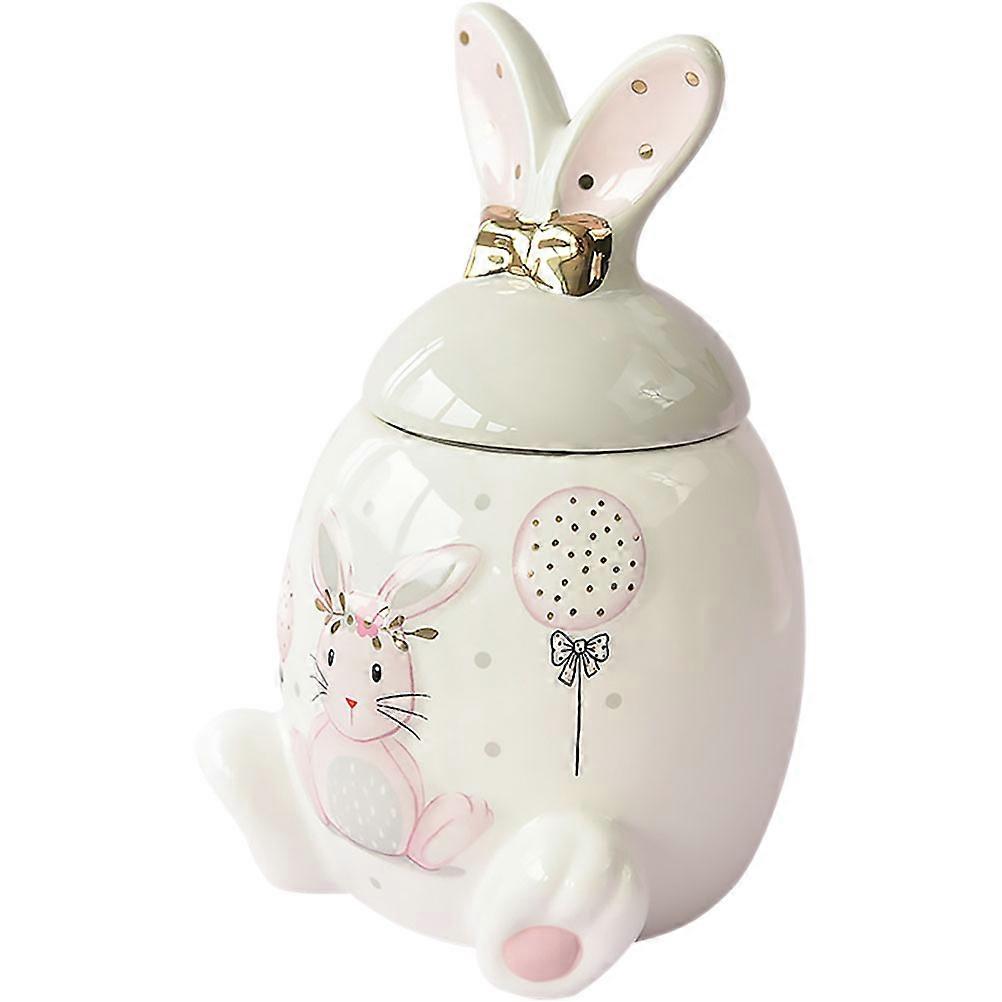 White Ceramic Bunny Storage Container for Storage Use 2Pcs with Lid for Candy