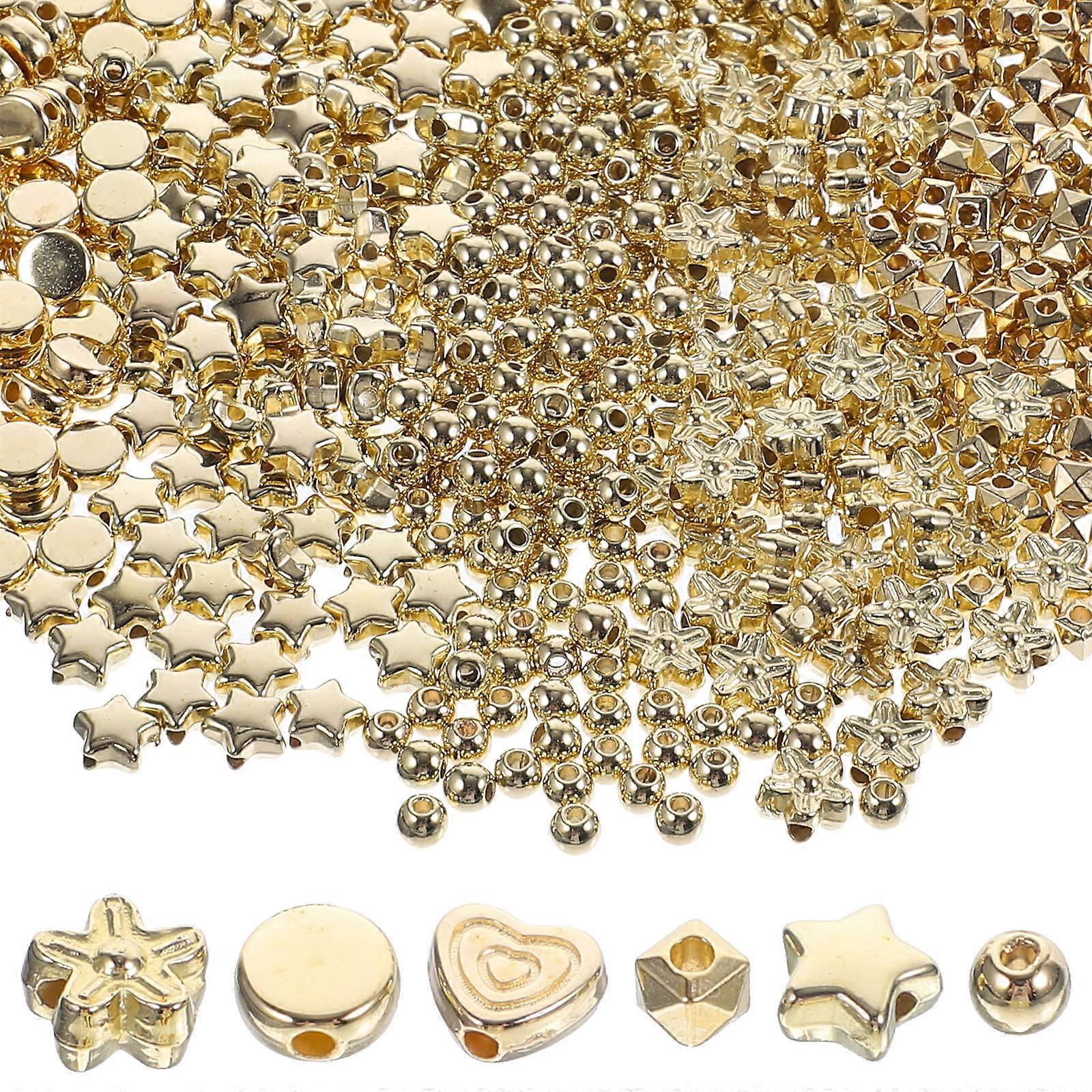 Loose Bead For Diy Bracelet Diy Plastic Beads Multi-Use Beads For Crafting Golden Faceted For Ceremonial Commemorations 1200Pcs