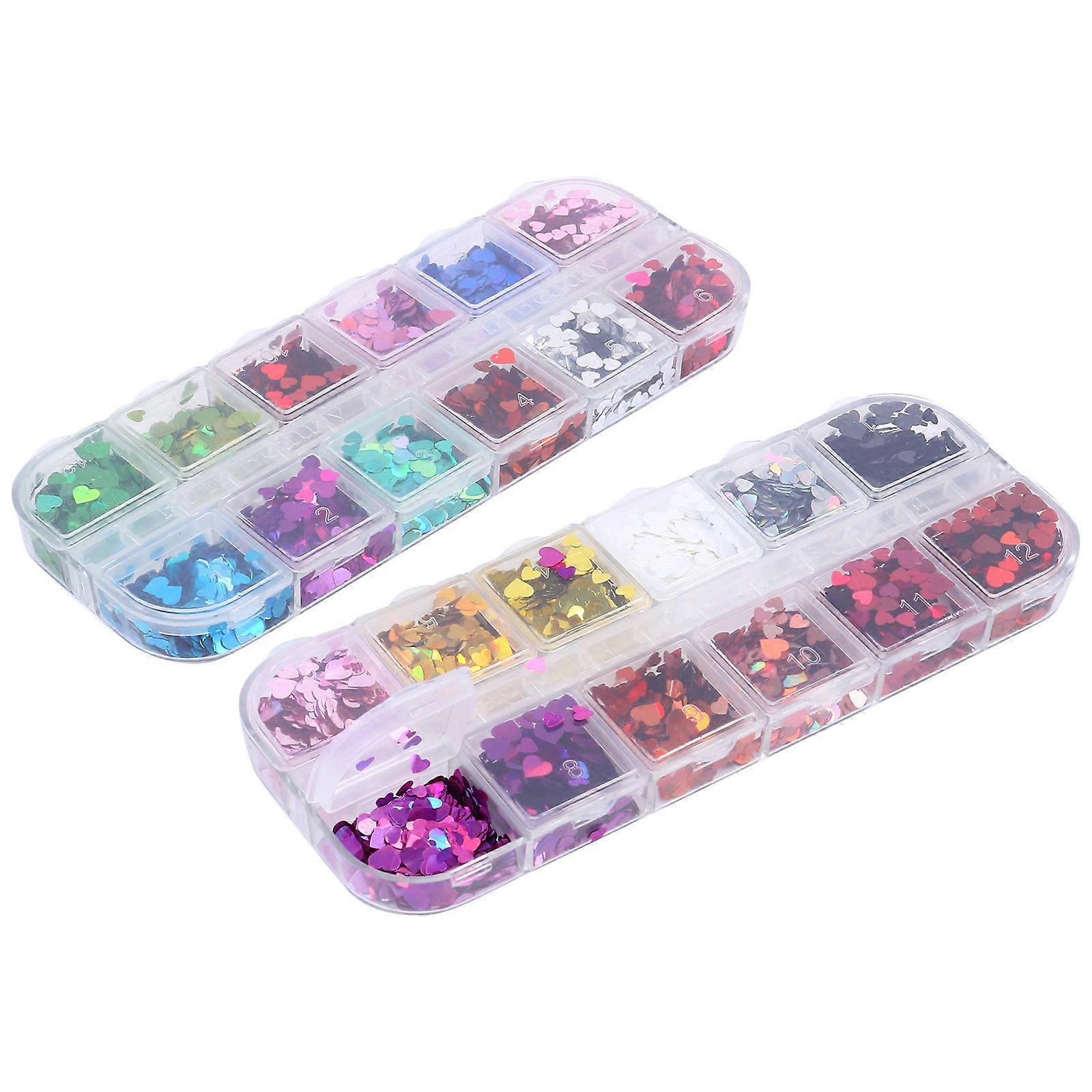 Love Heart Nail Art Stickers for Decoration Use 2 Boxes with Glitter Sequins