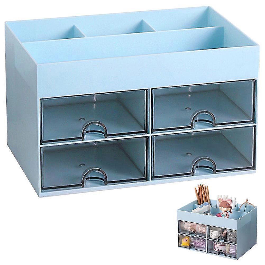Sky-Blue Desk Organizer with Drawer Multi-Function Storage Box 4Pcs