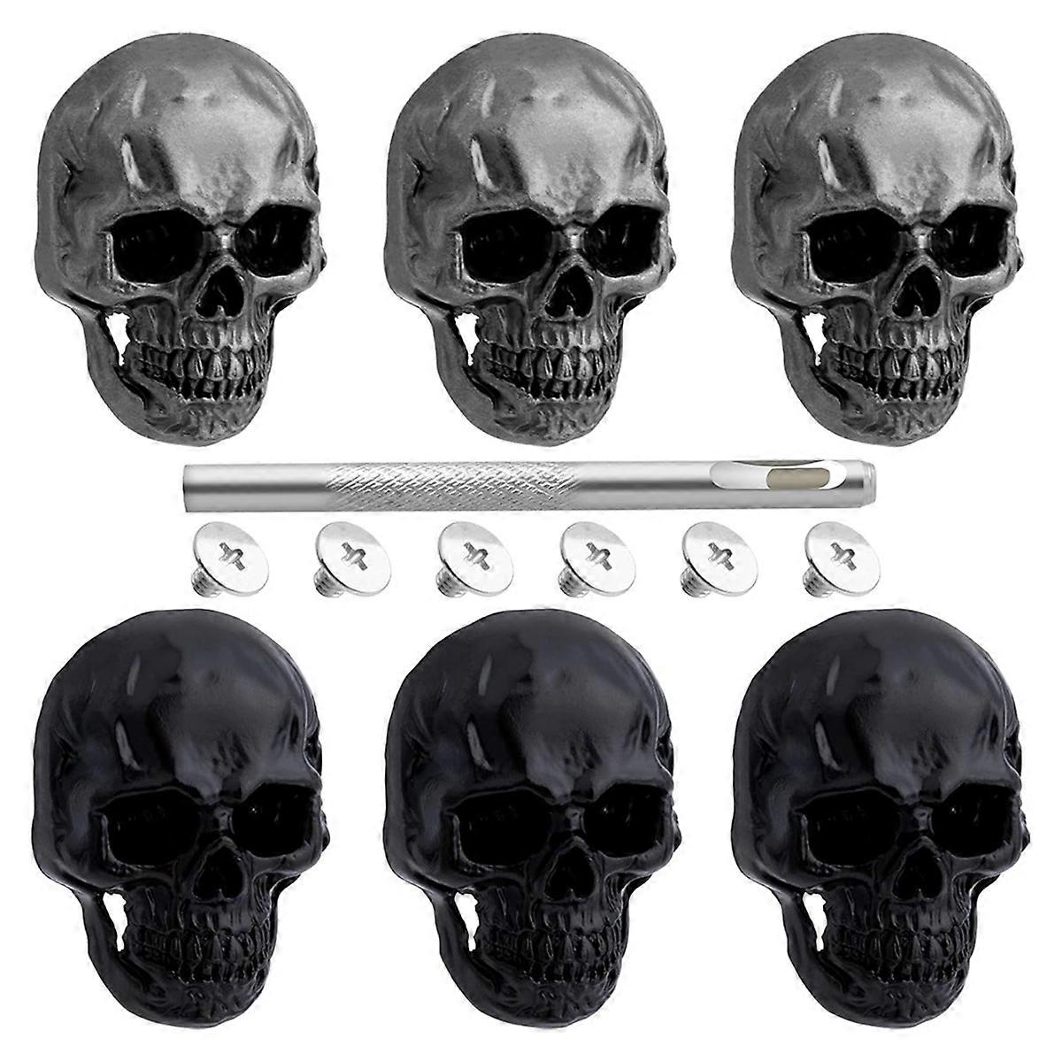 6pcs Skull Rivets Studs for Clothing, Style Skull Head Buttons Screws