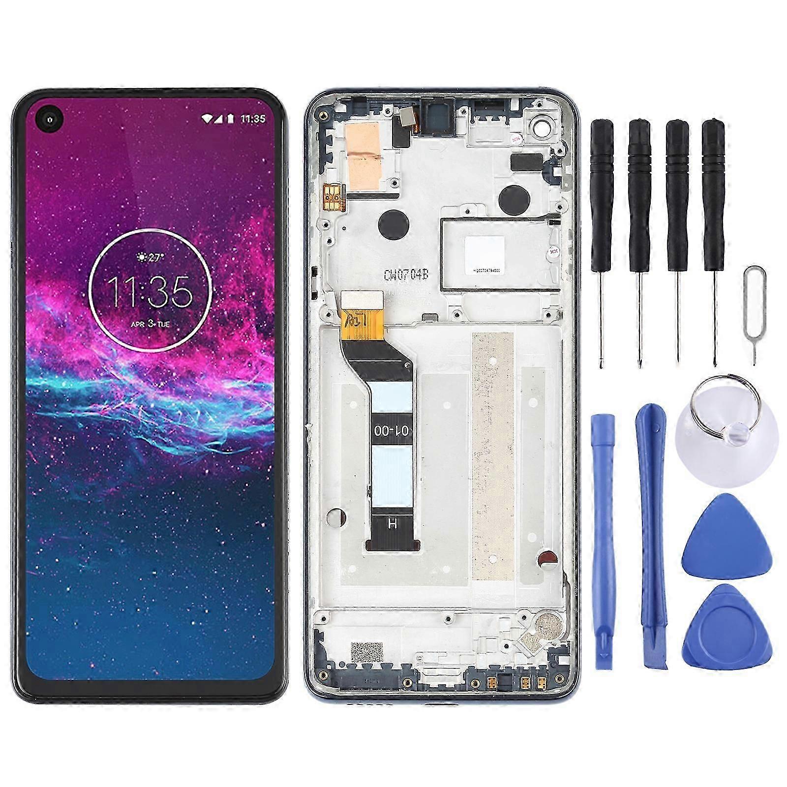 COMPATIBLE LCD Screen for Motorola One Action XT2013-1 XT2013-2 XT2013-4 Digitizer Full Assembly with Frame (Blue)