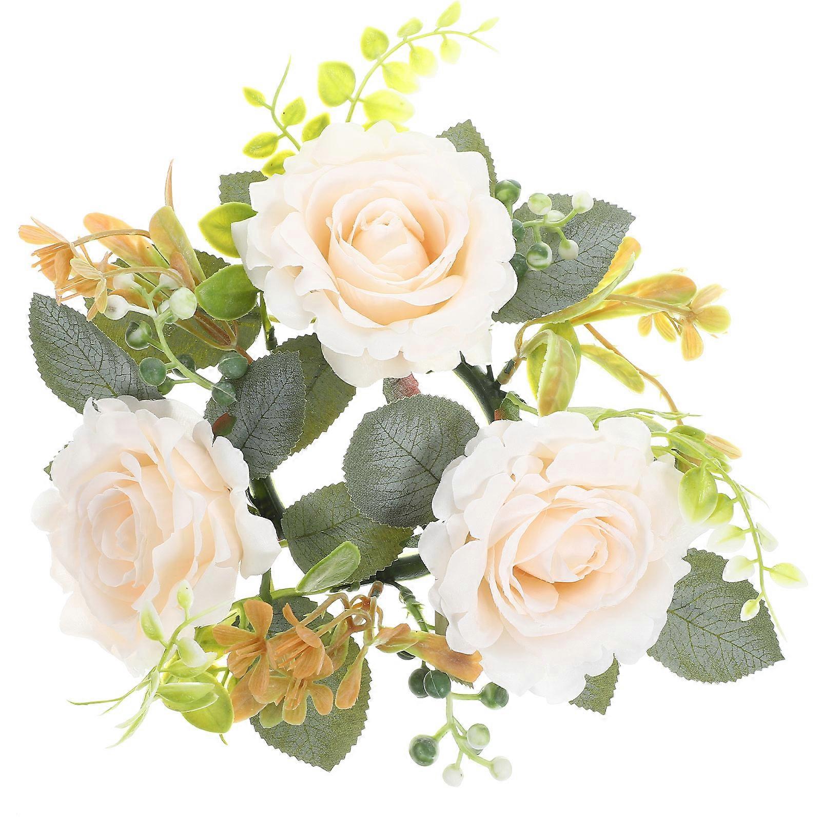 Artificial Flower Candle Ring Candle Wreath for Home Use 8Pcs