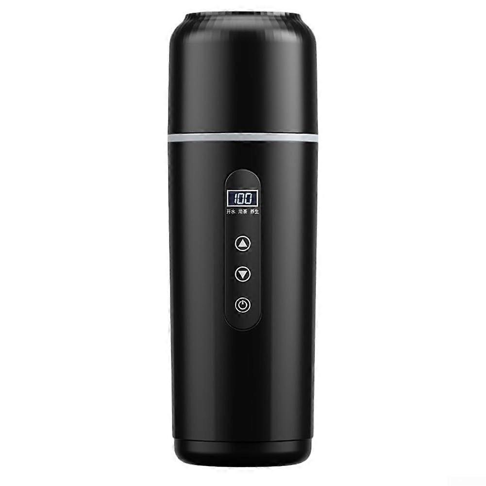 500 ml bärbar elektrisk bilvattenkokare med LCD-skärm 5V/12V/24V uppvärmd vattenkokare i rostfritt stål, resemugg, svart