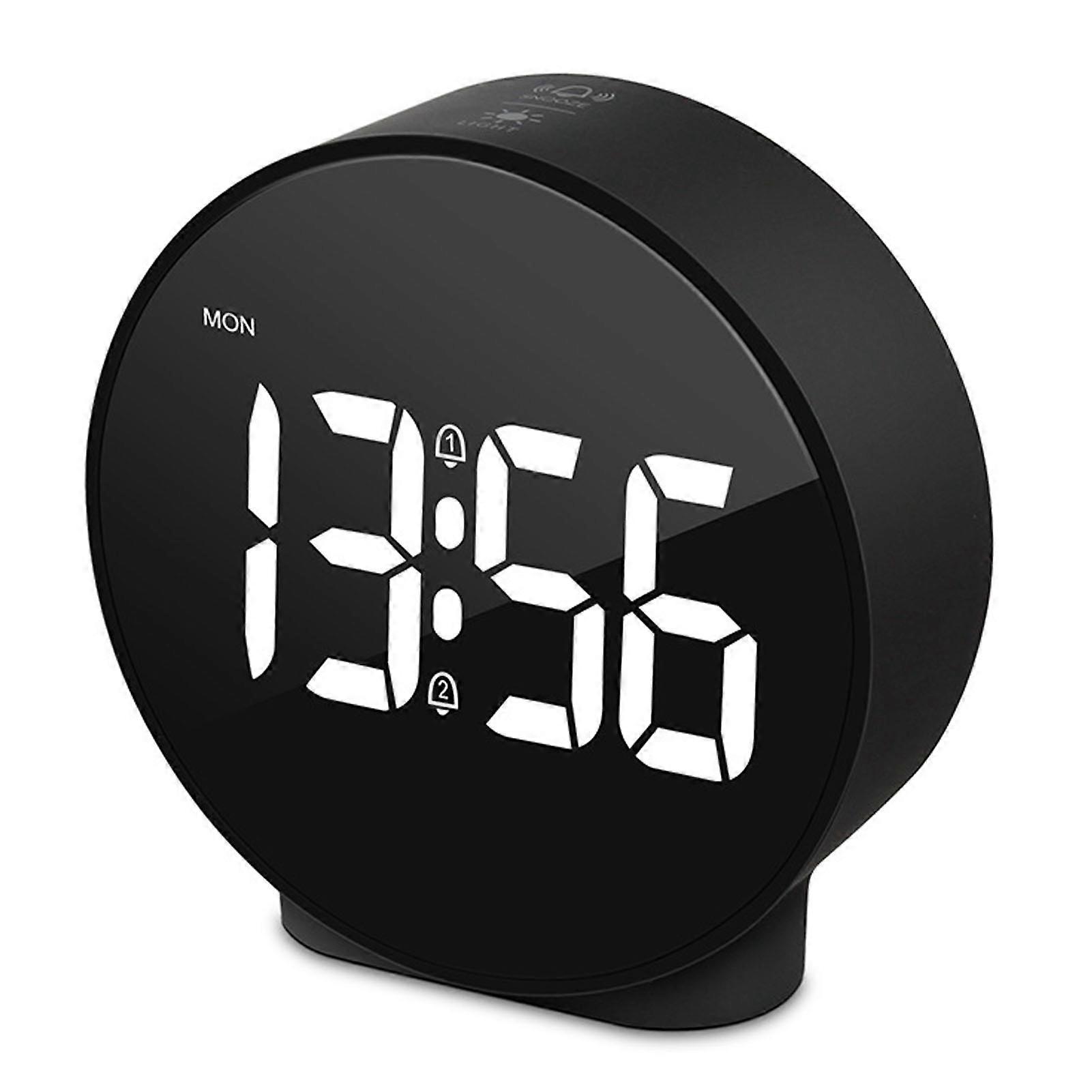4 Inch LED Alarm Clock Multifunction Innovative 12 24H Time Display 3 Level Brightness Electric Alarm Clock for Home Travel Black Case, White Font 