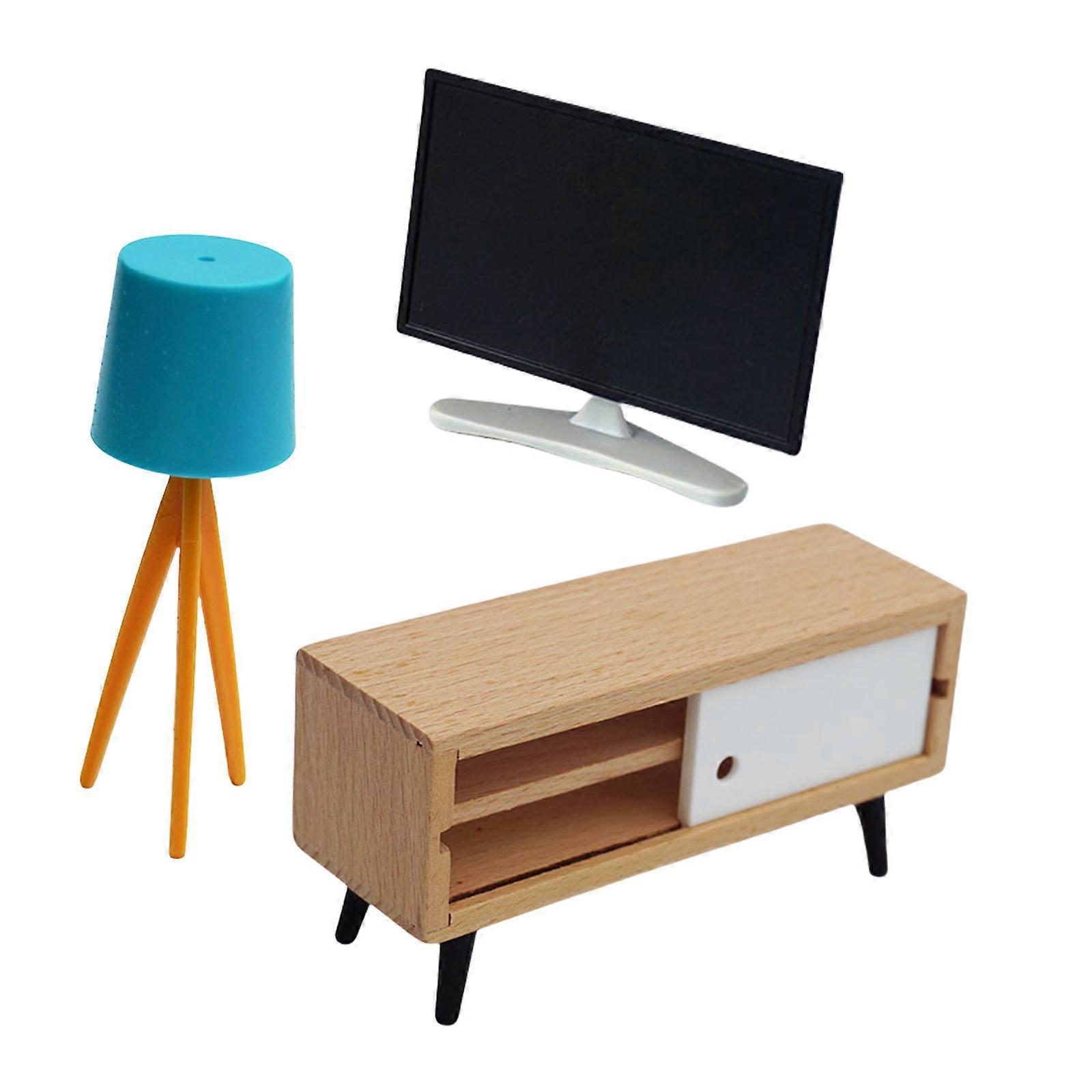 Miniature Dollhouses TV and Cabinet Floor Lamp Set 1/6 1/12 with Simulation Designs for Craft Model Project Decoration Multicolor