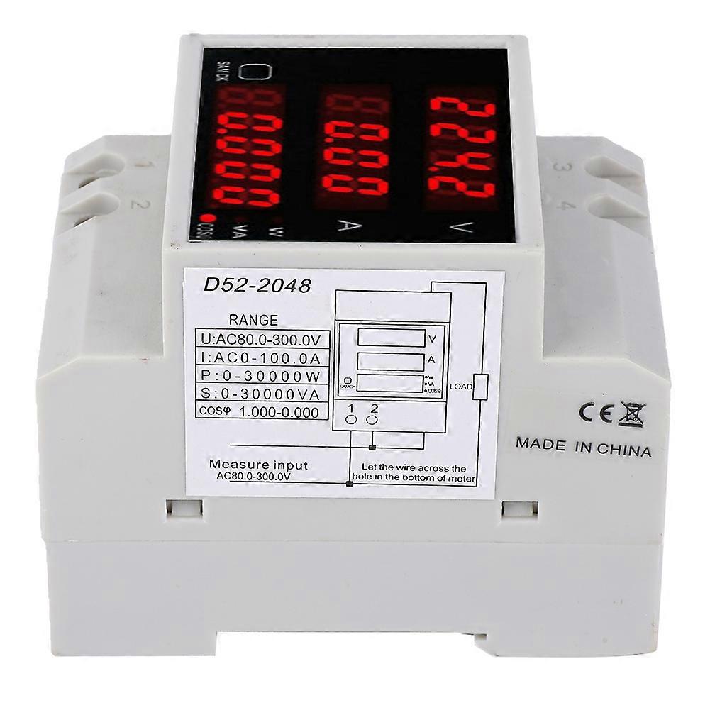 D52-2048 Multi Function Meter Rail Digital Displayed AC Voltage Current Power Factor Meter AC80~300V 100A