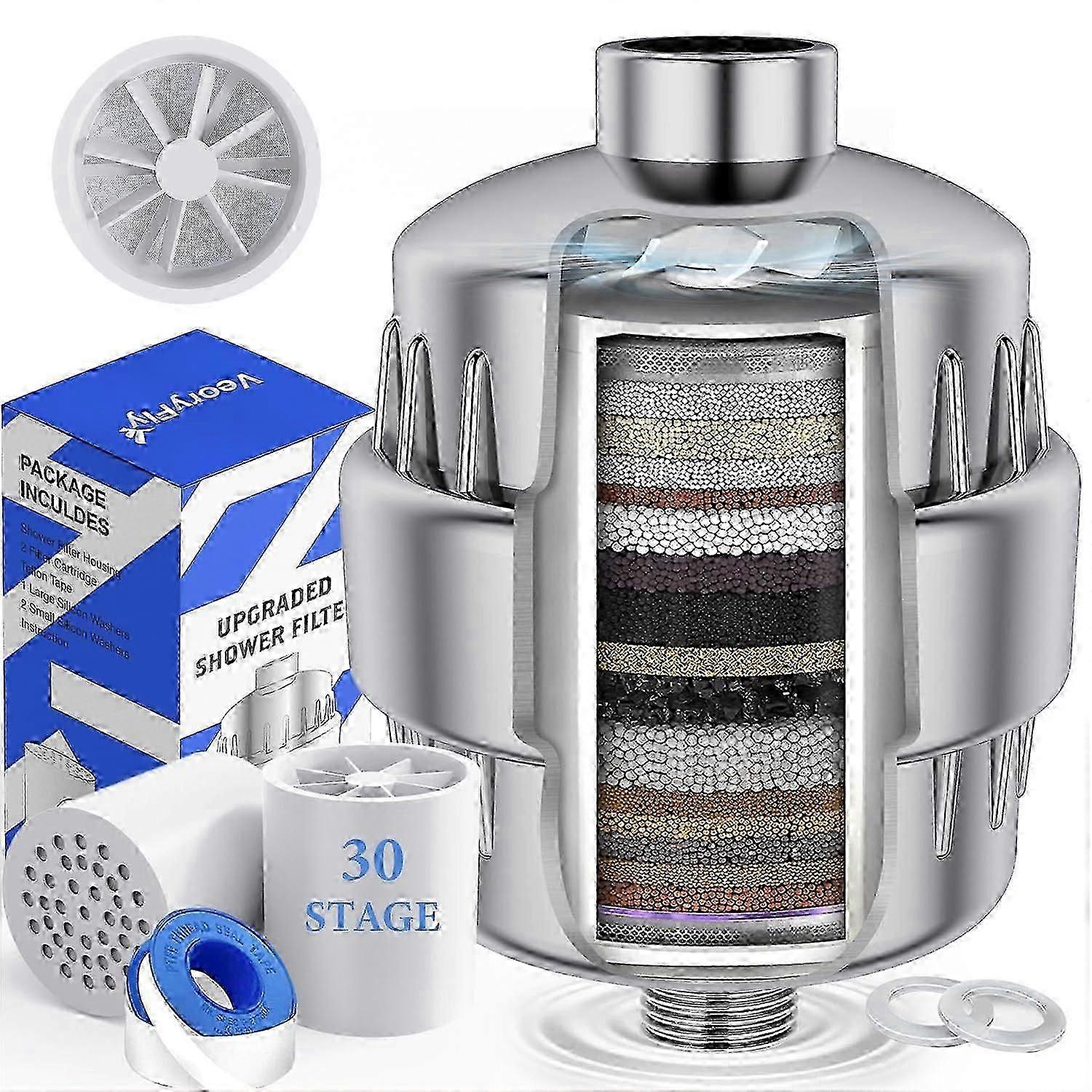 2 Filter Cartridges Shower Filter High Output for Hard Water Removing Chlorine and Fluoride 25-26