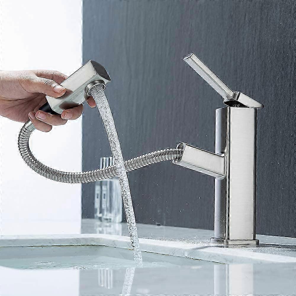Brushed nickel faucet for utility bar sink with pull-out sprayer