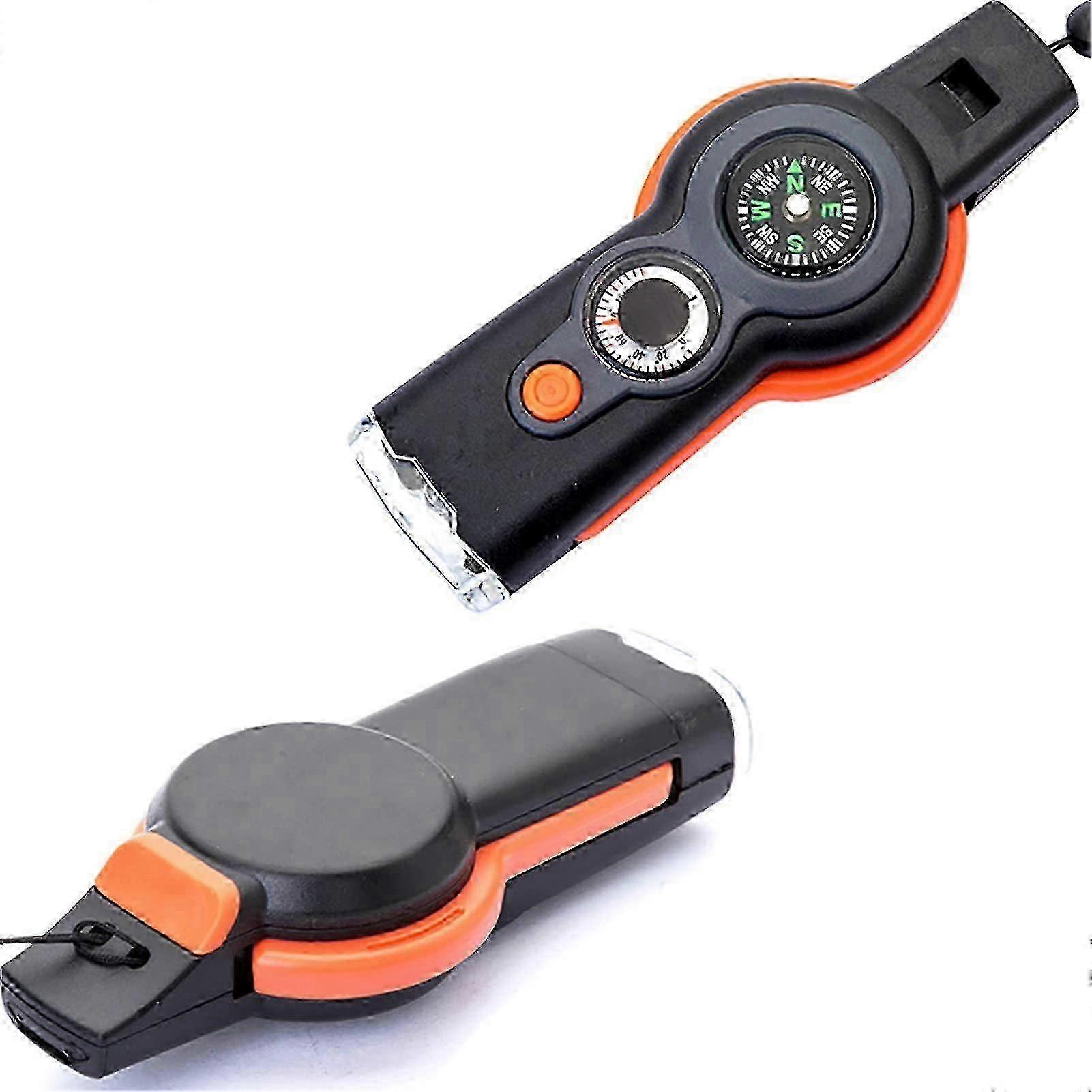 Emergency Survival Whistle With Lanyard,7 In 1 Survival Multitool Loud Safety Whistle With Led Light, Compass Etc.