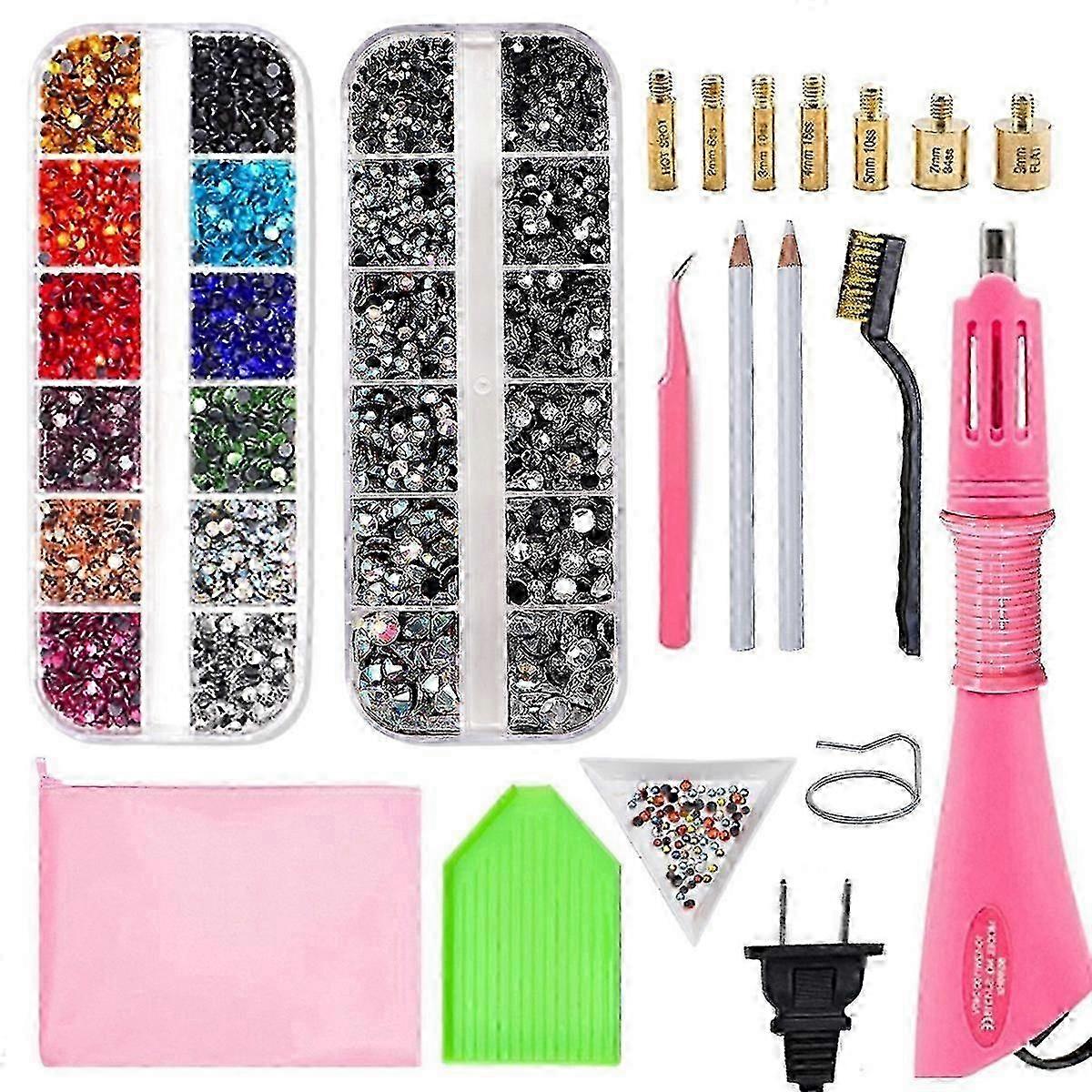 Rhinestone Applicator Kit with 7 Tips & 2 Boxes of Thermoset Rhinestones for Crafting & DIY Projects