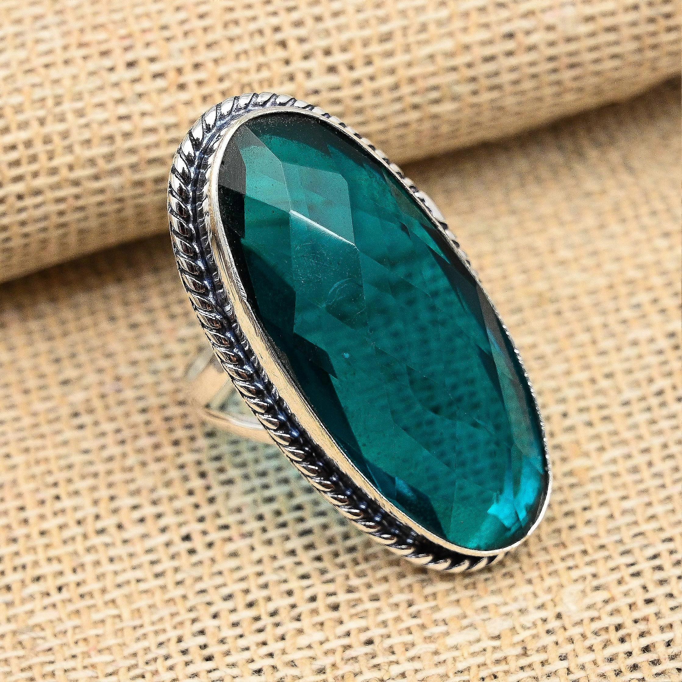 Indicolite Tourmaline Gemstone Handmade Solid 925 Sterling Silver Ring Jewelry