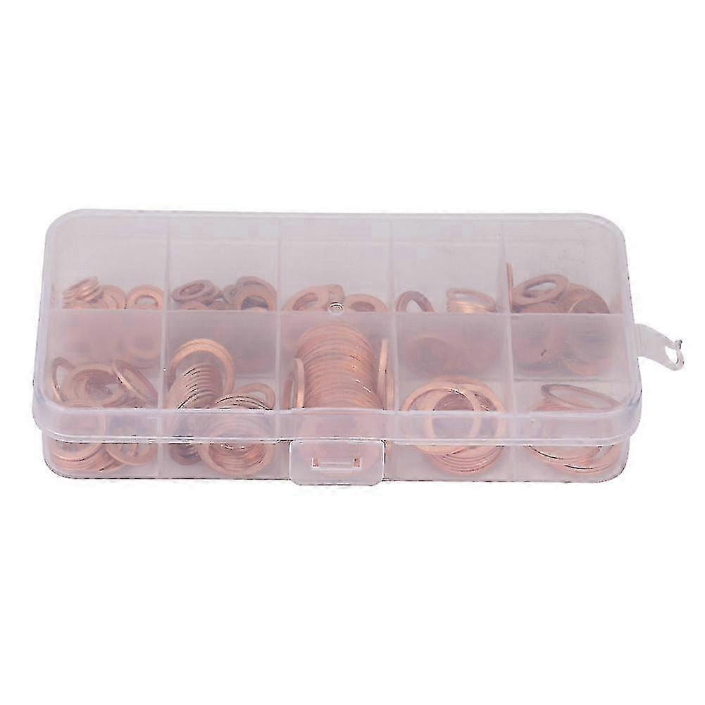 200pcs M5-M14 Solid Copper Flat Washers Assorted Set Professional Hardware in Box