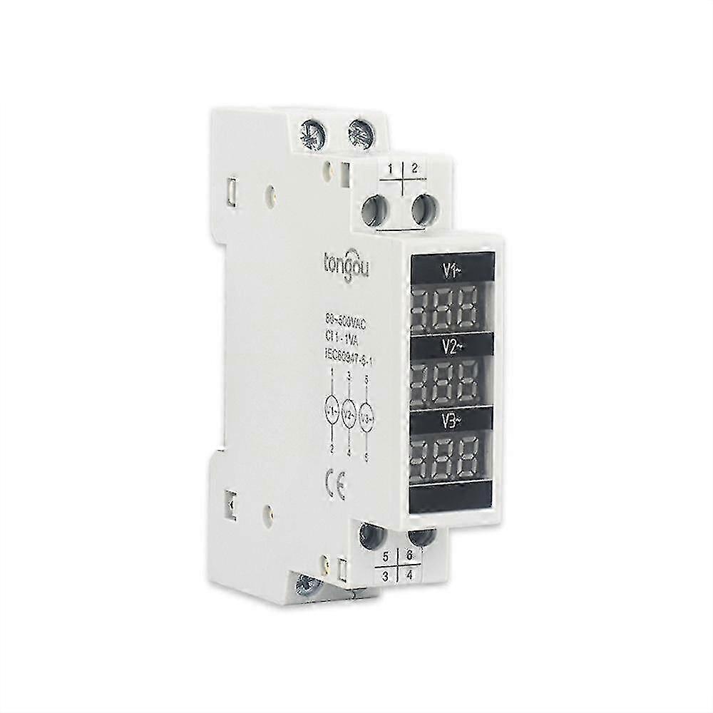 80~500V Three Phase 35mm Din Rail Mount Voltage Meter Modular Voltmeter Gauge 3 LED Digital Display 2025