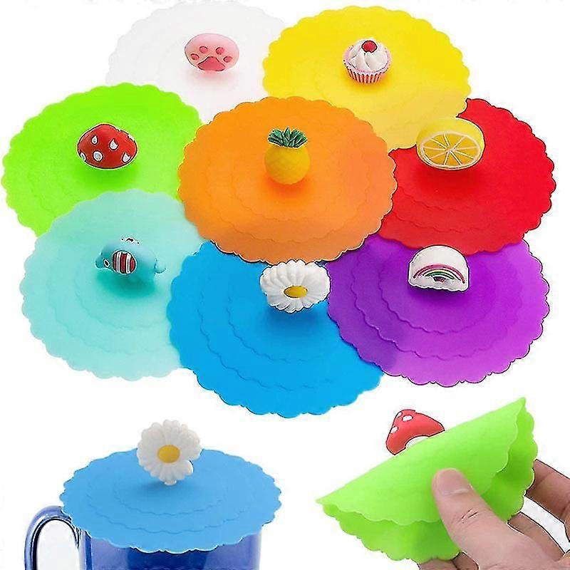 8 قطع غطاء كأس سيليكون ، غطاء زجاجي للشرب من السيليكون للطعام ، غطاء زجاجي مضاد للغبار- FG