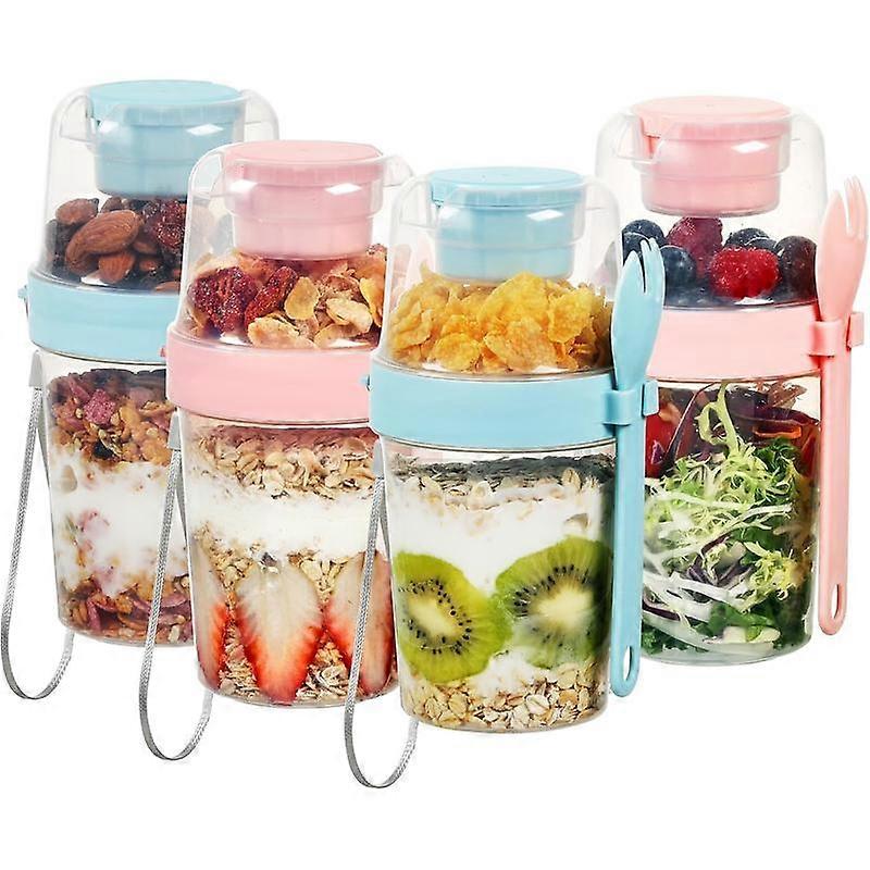 4-Pack Portable Yogurt Parfait Cups, 27oz Overnight Oats Containers With Lids & Spoons, Reusable Leakproof Breakfast Cups For Yogurt, Granol