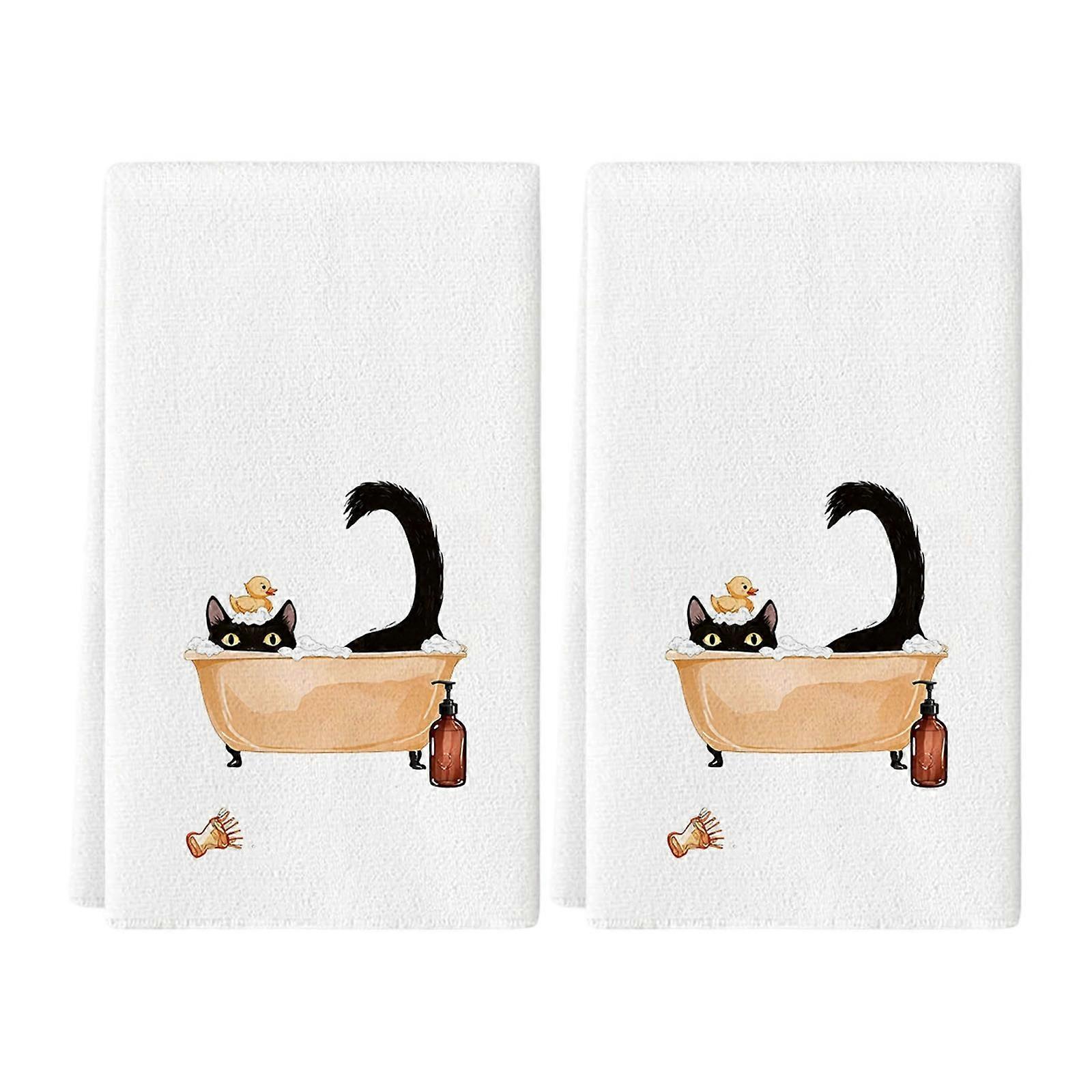 Set of 2 Decorsative Cats Themed Kitchen Towels Quick Drying Dishcloths Hand Towel For Countertop Decors Practical Use Multicolor