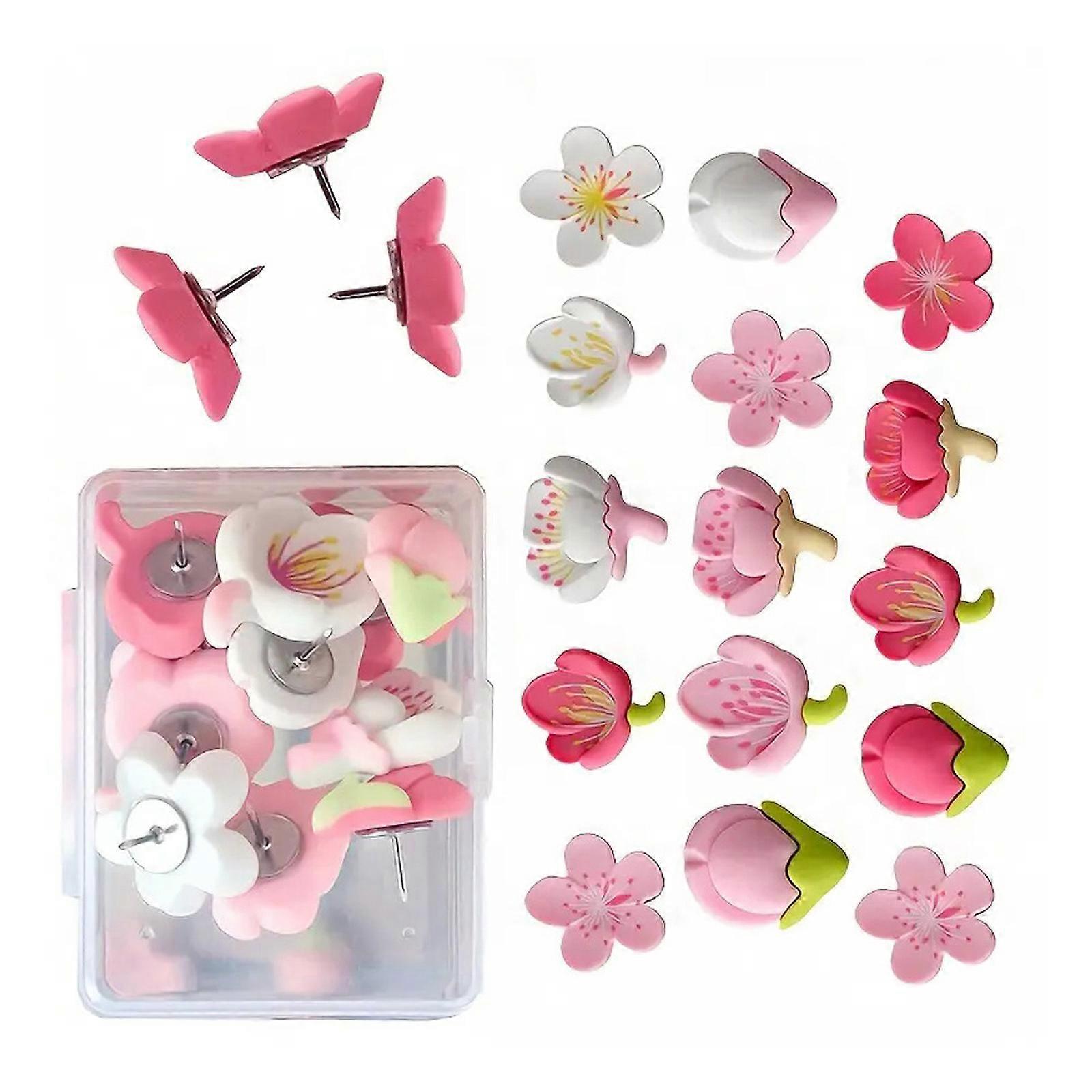 24Pcs Flower Head Push Pins Drawing Pins Cork Notice Board Pins Thumb Tacks for Display Picture Notes Memos Files Multicolor