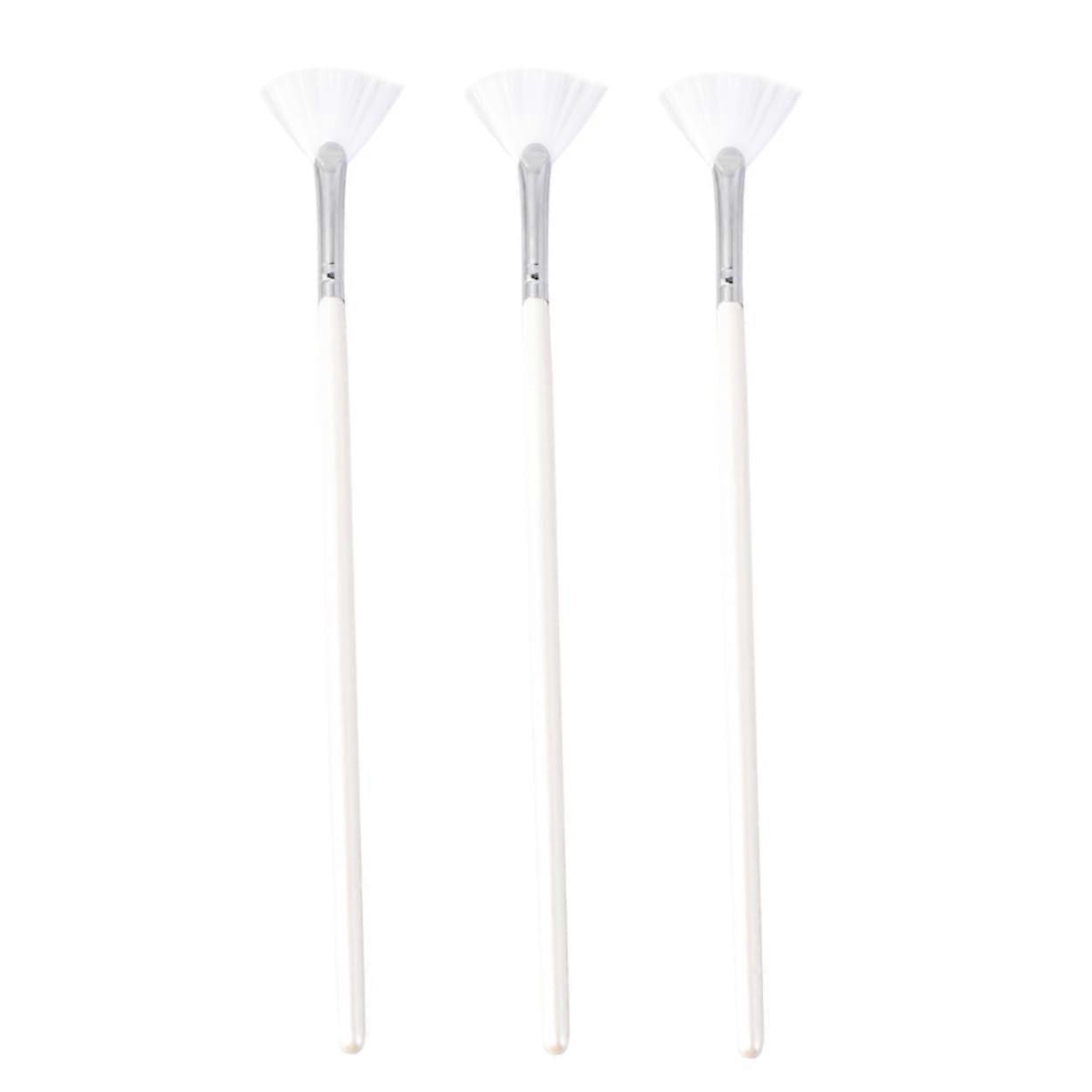 Facial Mask Brush Set of 3 Long Handle Fan Shape Applicator for Skincare and Spa Use White