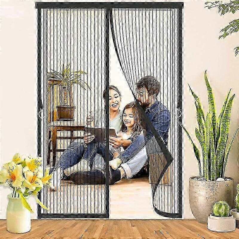 Magnetic Screen Door 140x210 - Black Anti Mosquito Magnet with Durable Mesh Automatic Closing Mosquito Net Curtains Door
