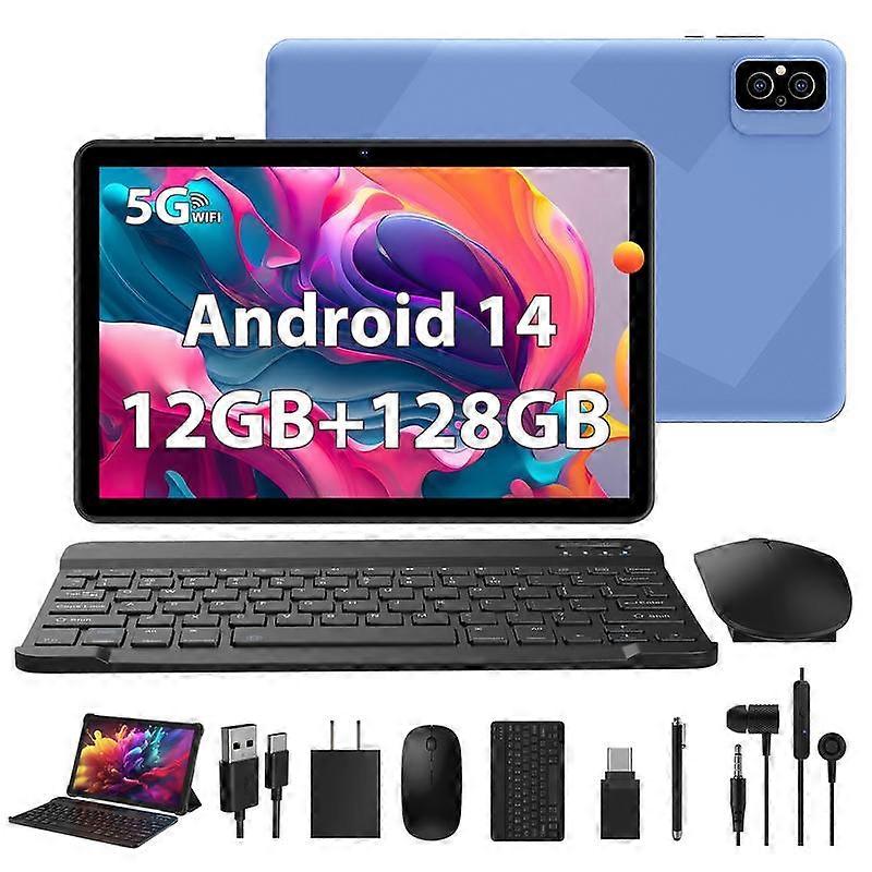 POWMUS 10.1 inch Android 14 Tablet with Bluetooth Keyboard, Mouse, Stylus, Shockproof Case, 12GB RAM 128GB Storage (Expand to 1TB), Octa-Cor