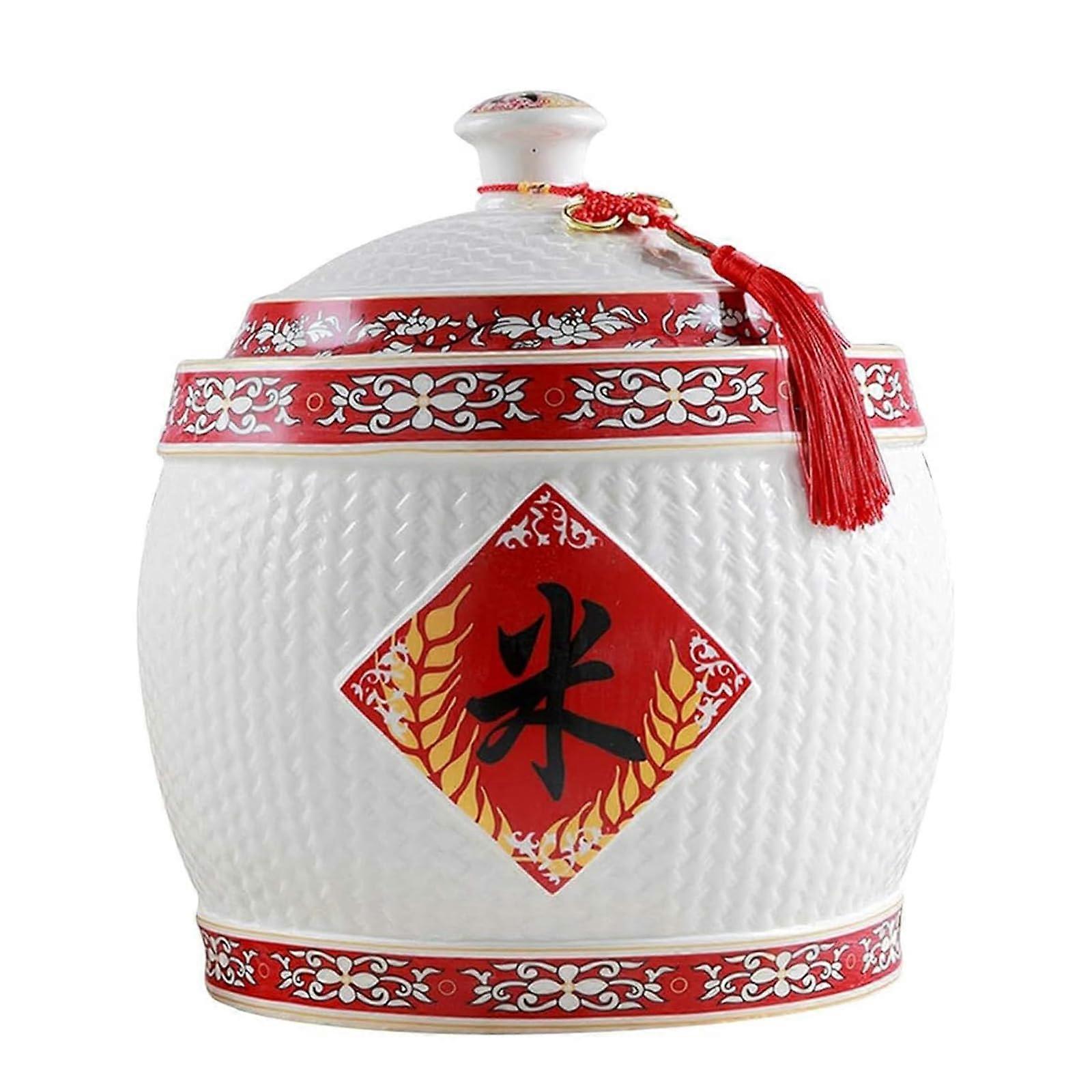 Large Ceramic Rice Storage Container with Sealed Lid and Builtin Grain Dispenser