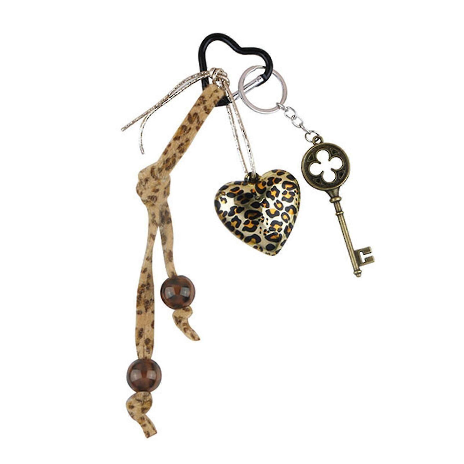 Unique Heart Shaped Resin Keychain Leopard Print Resin Heart Keychain Stylish Keyring Charm for Stylish Individuals
