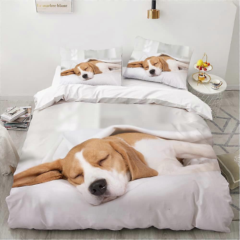 Full Size Yellow Beagle Duvet Cover Set, Soft Breathable Microfiber Bedding with Zipper Closure and Pillow Shams