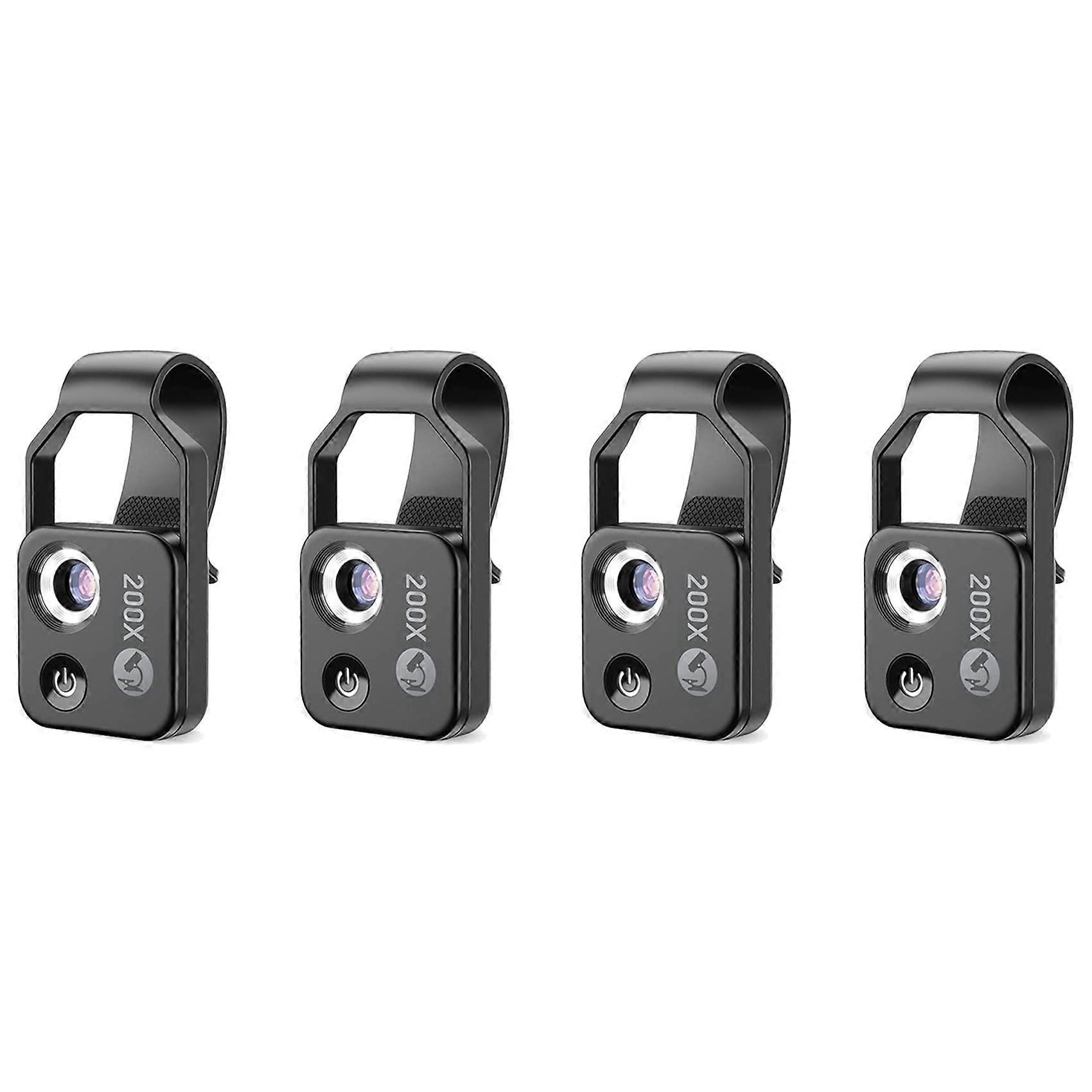 4pcs 200X Cell Phone Microscope Accessory with Window Microscope, Mini Digital Microscope with LED Light/Universal Clip