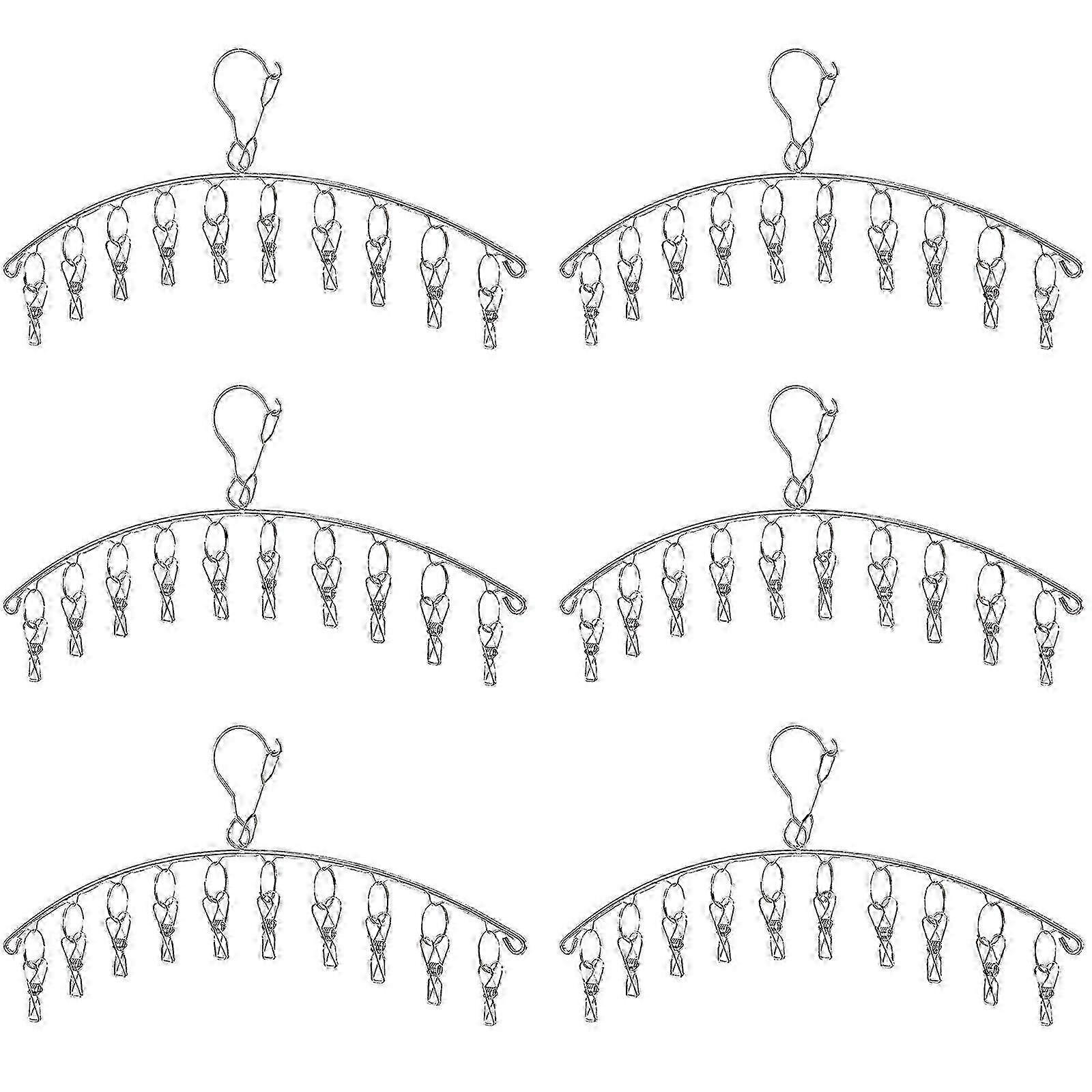 6 Pack Stainless Steel Clothes Hanger for Laundry Drying and Windproof Clip w