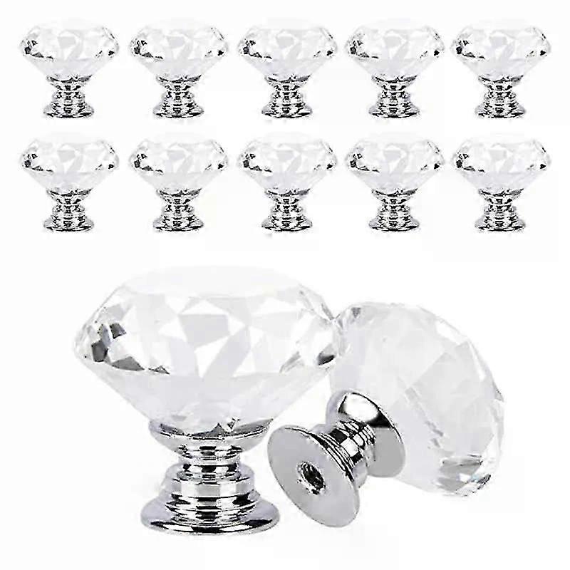 10Pcs/set 30mm Diamond Shape Design Crystal Glass Knobs Cupboard Drawer Pull Kitchen Cabinet Door Wardrobe Handles Hardware
