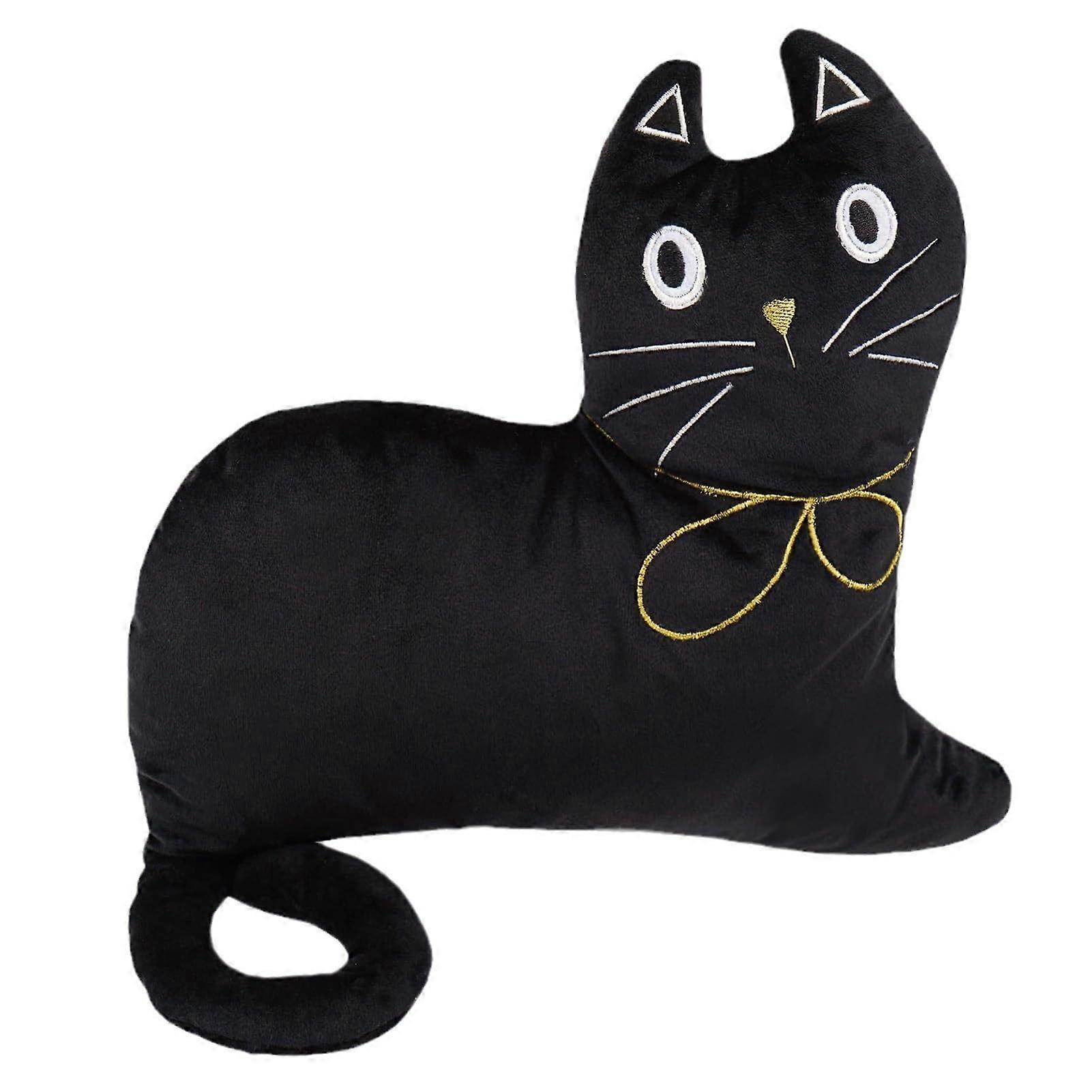 Black Cat Pillow with Mystical Design, 3D Plush Cat Shaped Throw Pillow for Halloween Home Decor