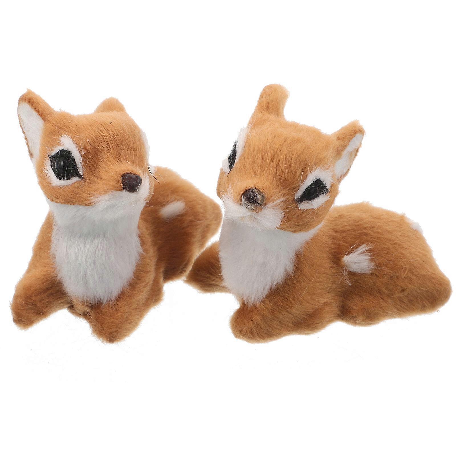 Christmas Reindeer Plush Figurines for Decoration 2Pcs Brown Set