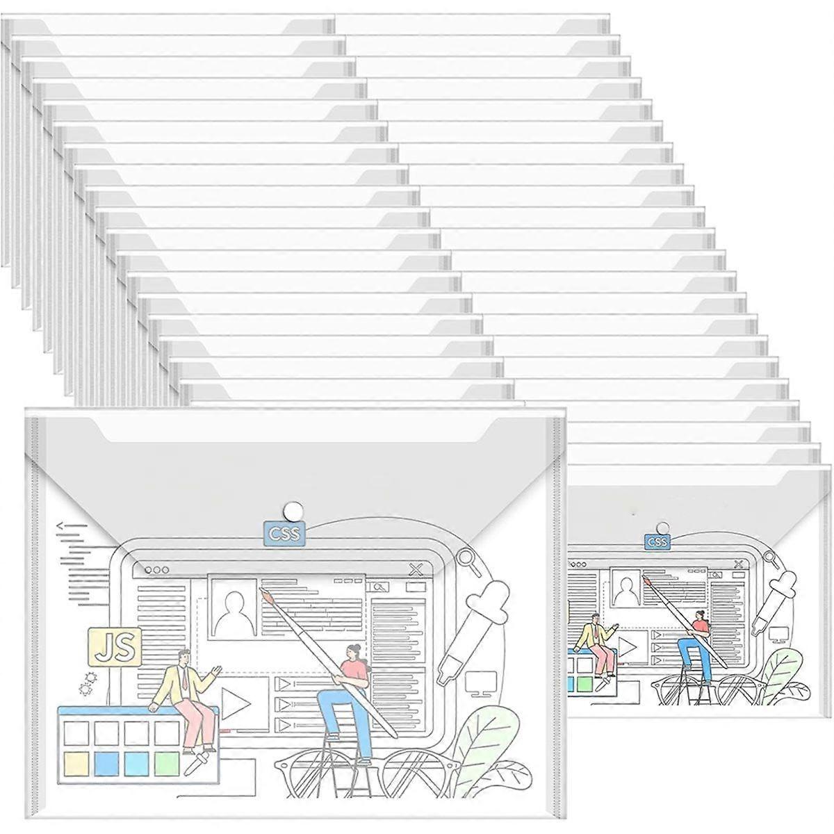 100 Pcs Clear Envelopes with Button Snap Closure, A4 Letter Plastic Envelope Folders for Documents Waterproof Envelope