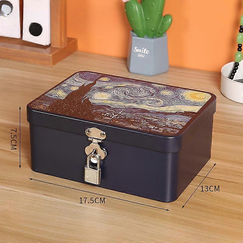 Iron Box with Lock and Key Desktop Storage Box Retro Tinplate Cosmetics ID Storage Household Jewelry Storage Empty Box