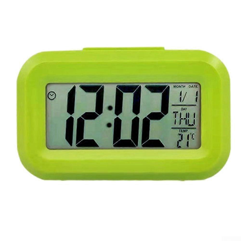LED Alarm Clock with Temperature and Date Display, Snooze, 12/24 Hour, Night Light, Green