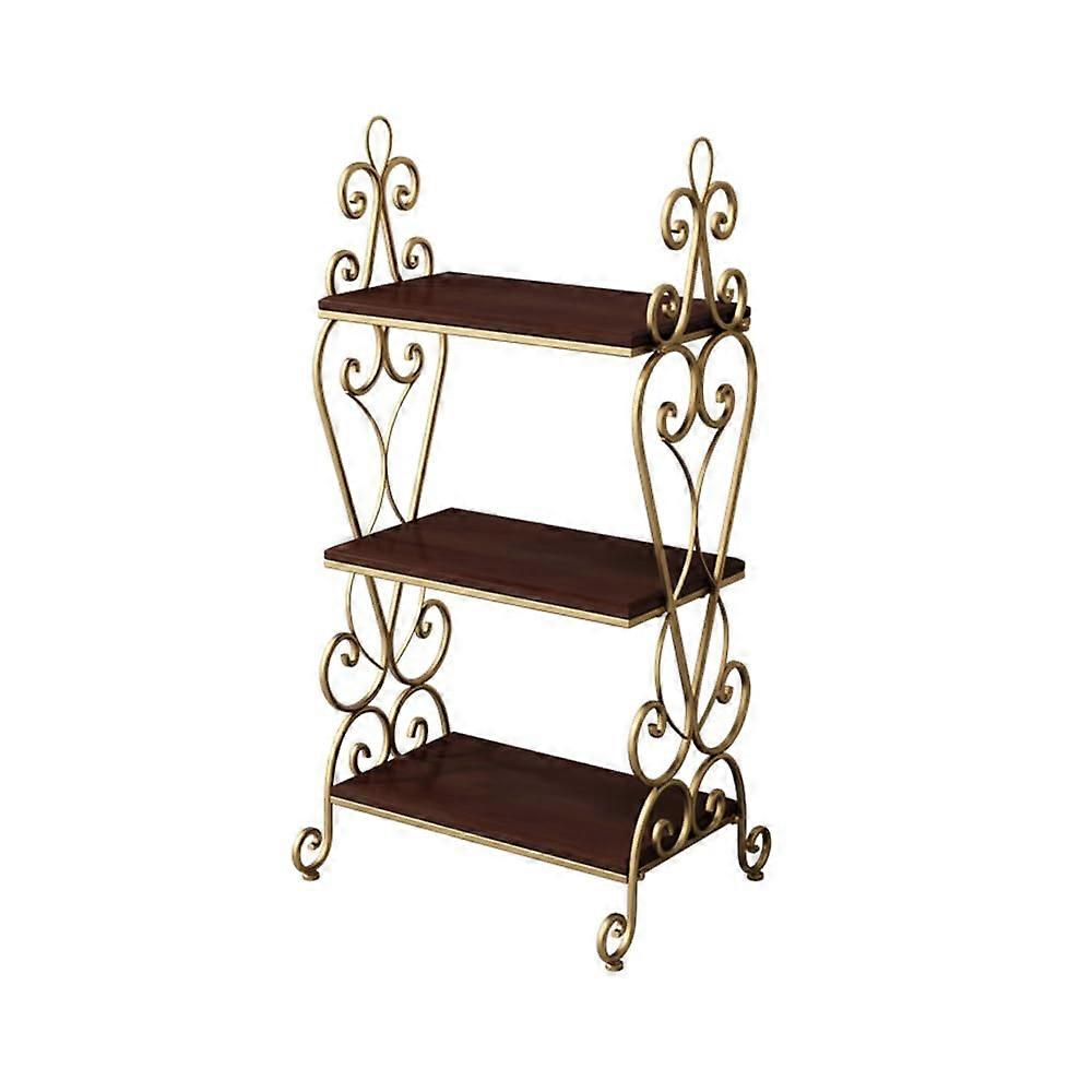 3Tier Rustic Wood Plant Stand with Gold Frame, SpaceSaving Shelf for Indoor Balcony and Living Room